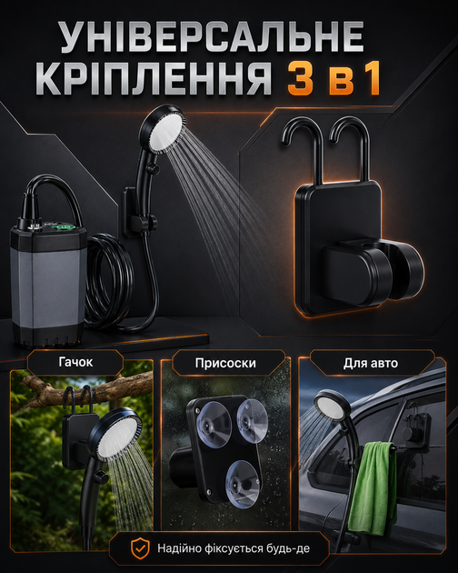 Душ портативний туристичний GK-43 9000 mAh від акумулятора переносний з насосом похідний з помпою та USB зарядкою - зображення 2