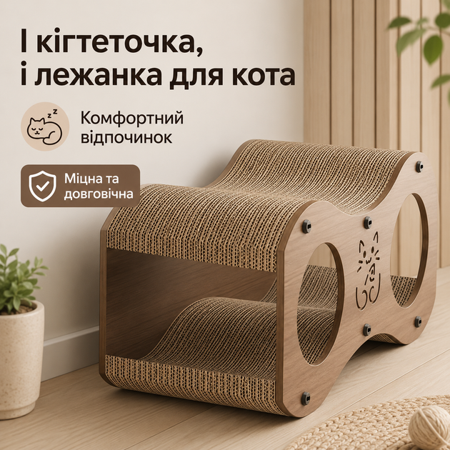 Когтеточка-лежанка для кота RIAS SC-47 з будиночком 47×22×23 см Brown (3_08470) - зображення 7
