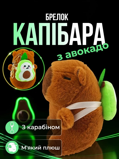 Брелок для ключей Капибара с авокадо подвеска на сумку рюкзак зеркало автомобиля ключи плюшевая мягкая игрушка Коричневая 99_24_0_20S - Фото 1 Брелок для ключей Капибара с авокадо подвеска на сумку рюкзак зеркало автомобиля ключи плюшевая мягкая игрушка Коричневая 99_24_0_20S - изображение 1