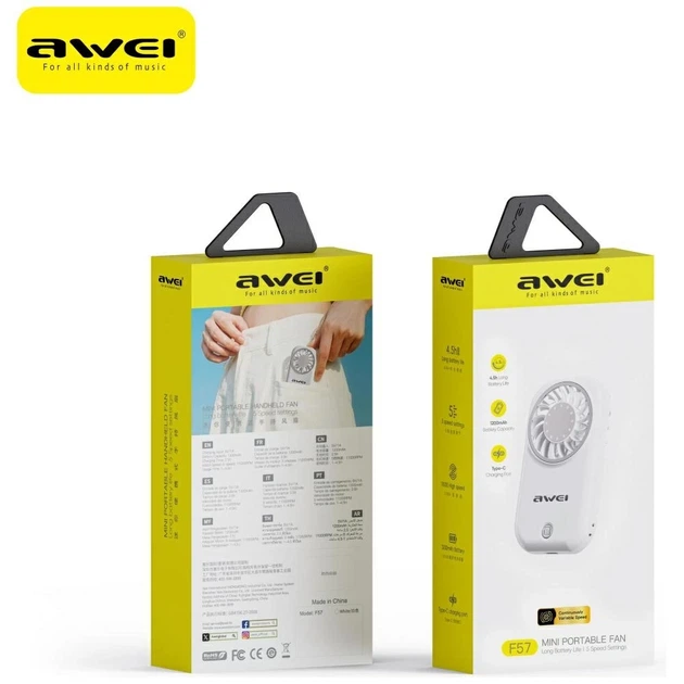 Вентилятор ручной AWEI F57 White (F75) - изображение 5