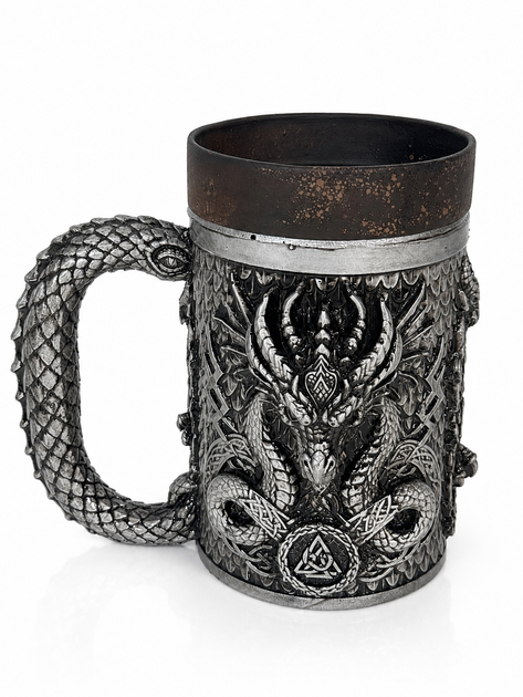 Пивний кухоль Дракон 500 мл срібний DIKOCE, декоративний кухоль, кухоль для пива, ручна робота, подарунок - зображення 2