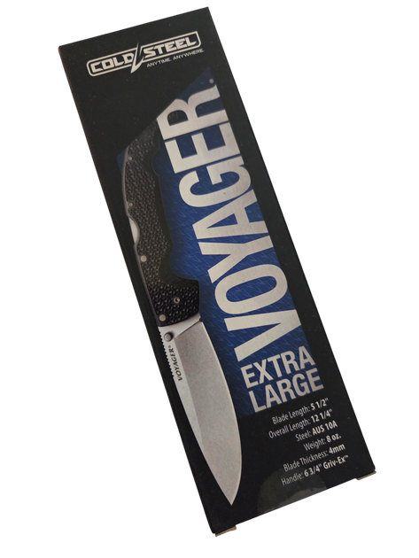 Ніж складаний Cold Steel Voyager XL Drop Point, замок Tri-Ad Lock, лезо Plain Stonewashed AUS-10A, руківя Black Griv-Ex, Тайвань, CS-29AXB - изображение 8