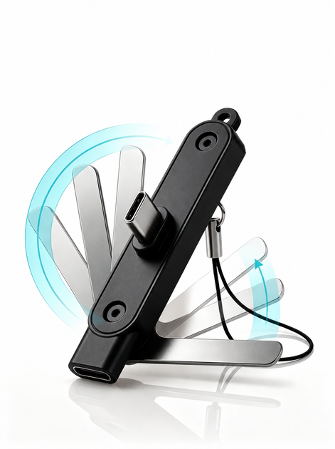 Адаптер USB Type-C to Type-C 240W з підставкою для телефону, T-подібний – чорний - Фото 3 Адаптер USB Type-C to Type-C 240W з підставкою для телефону, T-подібний – чорний - зображення 3