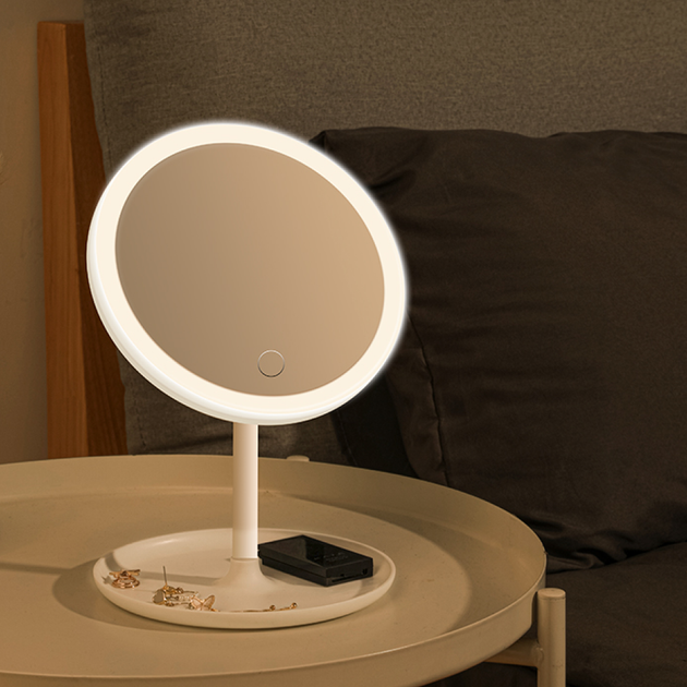 Косметическое круглое зеркало с LED подсветкой, от USB, Белое - изображение 5