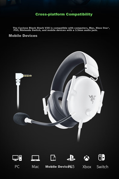 Навушники Razer BlackShark V2 X CSGO Custom White Special Edition - Фото 2 Навушники Razer BlackShark V2 X CSGO Custom White Special Edition - зображення 2