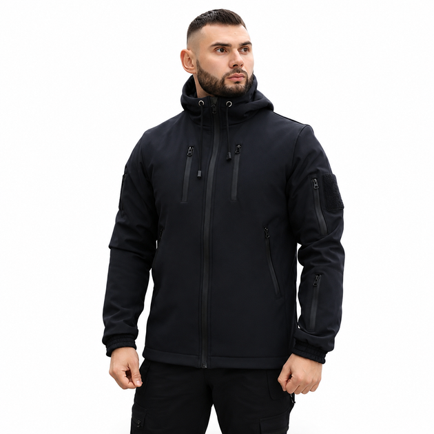 Куртка чоловіча SoftShell на мікрофлісі, чорного кольору, водонепронекна куртка з матеріалу софтшел для зами XXL - Фото 1 Куртка чоловіча SoftShell на мікрофлісі, чорного кольору, водонепронекна куртка з матеріалу софтшел для зами XXL - зображення 1