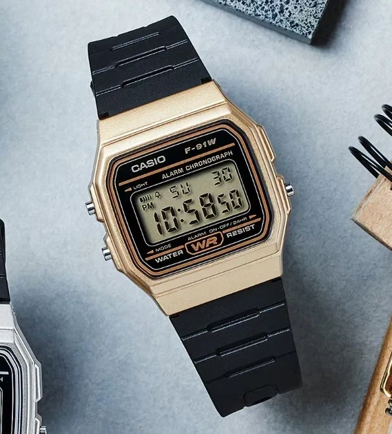 Электронные часы Casio F-91WM-9A золотистые 30 м - изображение 5
