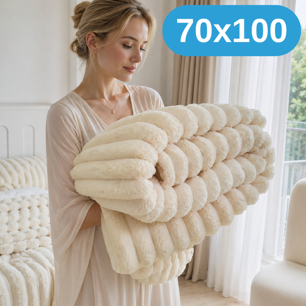 Мягкий двусторонний плюшевый меховой плед 70×100 см, 200 г, молочный KT9001002 - Фото 1 Мягкий двусторонний плюшевый меховой плед 70×100 см, 200 г, молочный KT9001002 - изображение 1