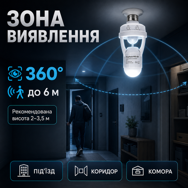 Датчик движения датчик освещения Инфракрасный датчик движения с таймером в патрон E27 Kayfovo MS-84 - изображение 4