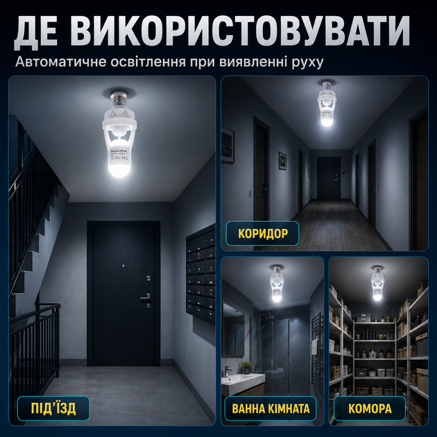 Датчик движения датчик освещения Инфракрасный датчик движения с таймером в патрон E27 Kayfovo MS-84 - изображение 6