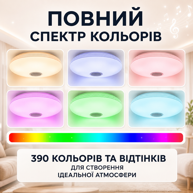 Люстра светодиодная потолочная RGB с Bluetooth колонкой потолочная светодиодная лампа с пультом с RGB подсветкой и динамиком смарт люстра с будильником светомузыкой лампа с колонкой 60W Kayfovo LA - 83 - изображение 7
