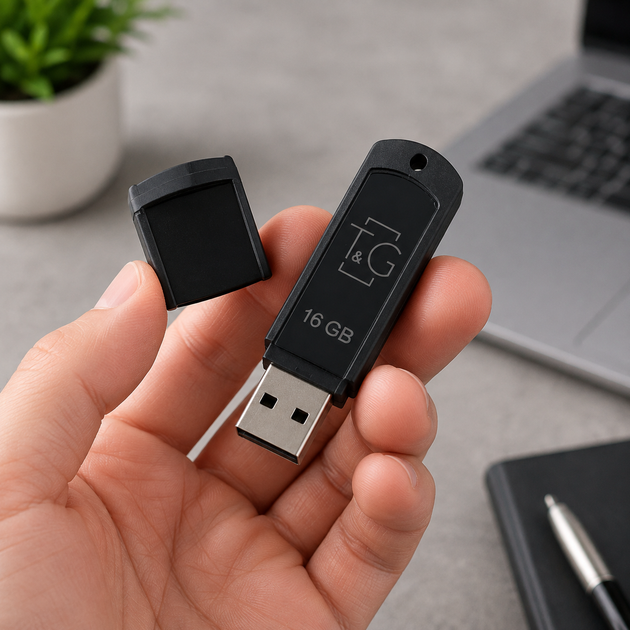 USB флешка T&G Classic 011 16GB металлический корпус черный для переноски данных и защиты информации Black - изображение 3