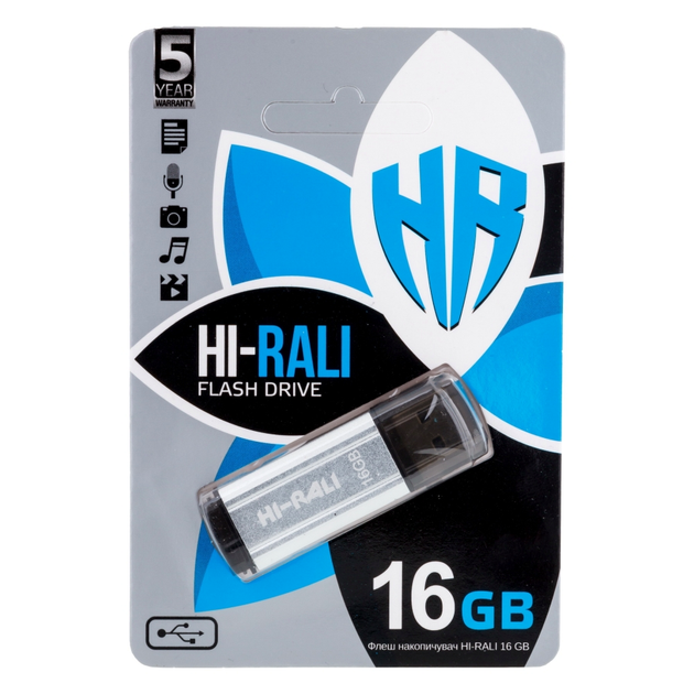 USB-флешка Hi-Rali Stark 16 GB пластиковий компактний захист роз'єму для зберігання даних сталевий - зображення 5
