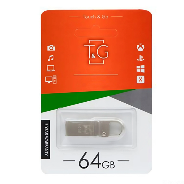 USB флешка T&G Metal 027 64GB ударостойкая из металла с карабином для удобного хранения данных стальной - изображение 3
