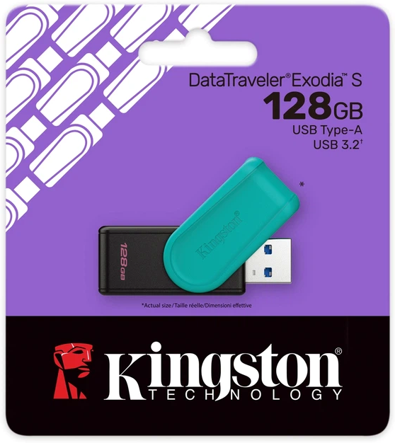 USB Flash Drive Kingston DT Exodia S 128GB USB 3.2 черный бирюзовый компактный с поворотным колпачком - изображение 3