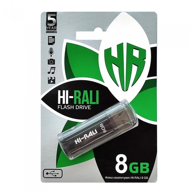 USB Flash Drive Hi-Rali Stark 8GB ударостійкий із захисним ковпачком чорний - зображення 5