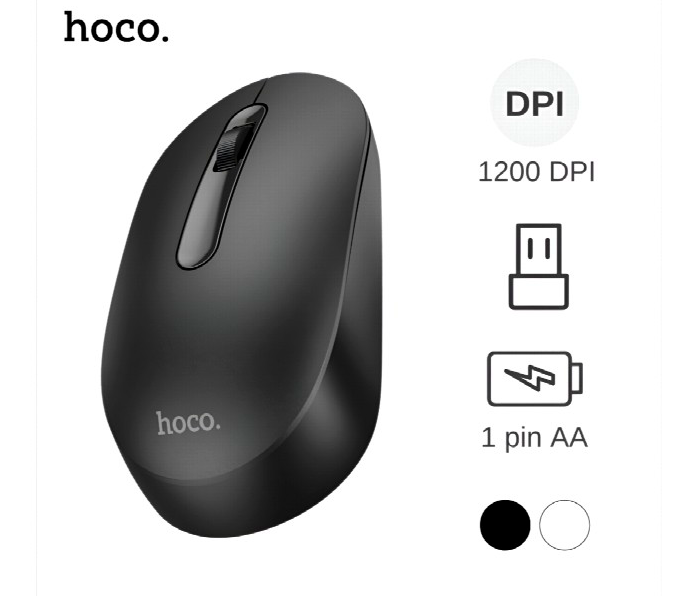Беспроводная мышь Hoco GM14 оптическая с USB адаптером для ПК и ноутбука черная эргономичная легкая - изображение 3