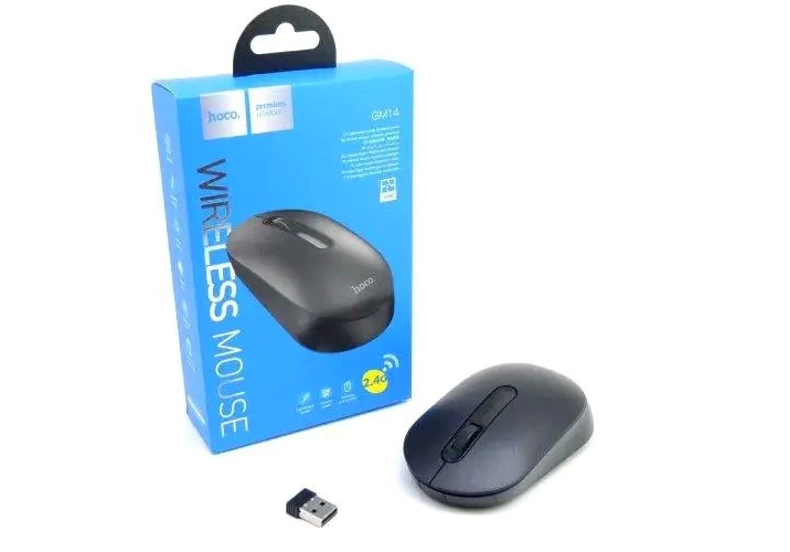 Беспроводная мышь Hoco GM14 оптическая с USB адаптером для ПК и ноутбука черная эргономичная легкая - изображение 4