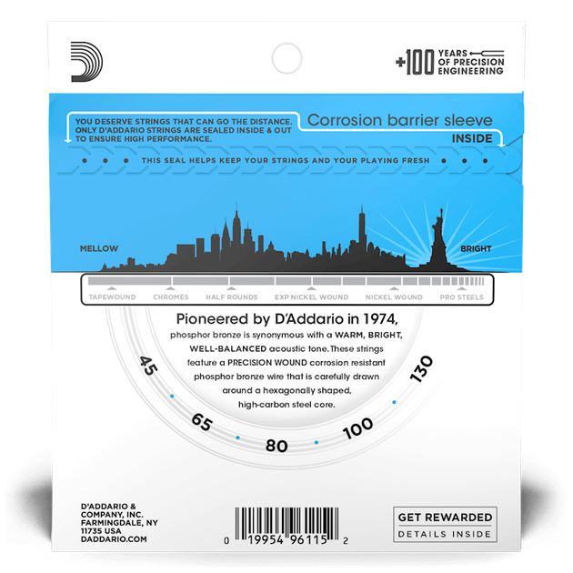 Струны для акустической бас-гитары D'Addario EPBB170-5 ACOUSTIC BASS PHOSPHOR BRONZE LIGHT 5-STRING (45-130) - Фото 2 Струны для акустической бас-гитары D'Addario EPBB170-5 ACOUSTIC BASS PHOSPHOR BRONZE LIGHT 5-STRING (45-130) - изображение 2