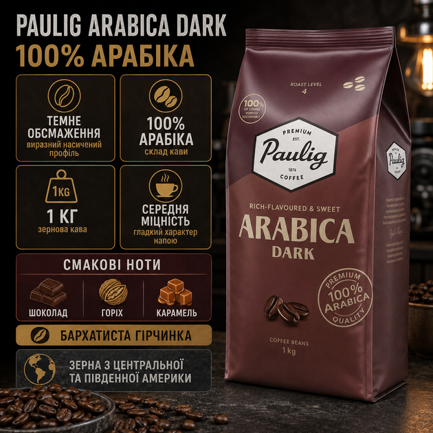 Кава в зернах Paulig Arabica Dark 1 кг зернова 100% арабіка темного обсмаження міцна насичена шоколадна горіхова карамельна для еспресо кавомашини - зображення 2