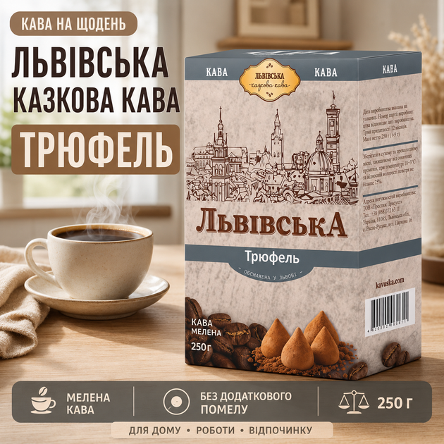 Кава Львівська казкова кава Трюфель мелена 250 г кавовий напій ароматна кава з трюфельним смаком для домашнього приготування заварювання турки кавоварки - зображення 3