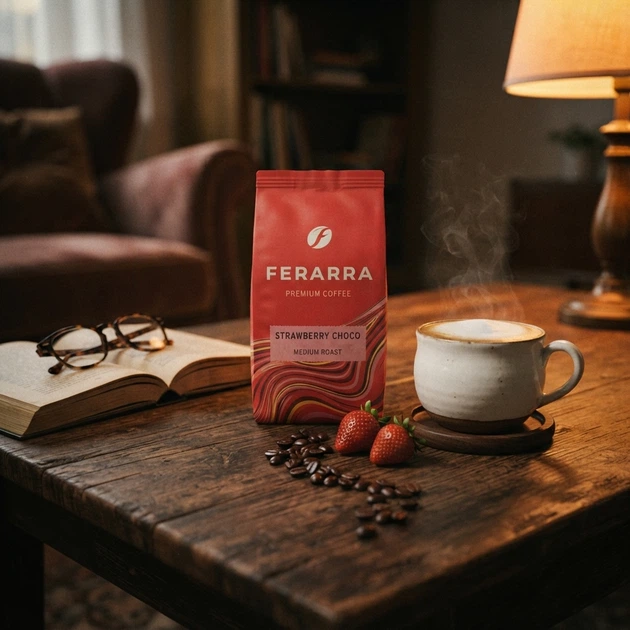 Зерновой кофе Ferarra Strawberry Choco 1 кг кофе в зернах клубника шоколад арабика кофейные зерна ароматизированная десертная смесь бразильская индийская средняя обжарка ванильное послевкусие - Фото 9 Зерновой кофе Ferarra Strawberry Choco 1 кг кофе в зернах клубника шоколад арабика кофейные зерна ароматизированная десертная смесь бразильская индийская средняя обжарка ванильное послевкусие - изображение 9