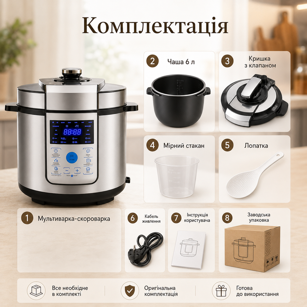 Электрическая скороварка мультиварка 6 л, многофункциональная модель с автоматическими программами и таймером - изображение 4