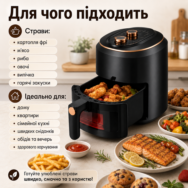 Аэрогриль 8 л, электрическая фритюрница, мультипечь с таймером, запекание и жарка продуктов, механическое управление - изображение 7