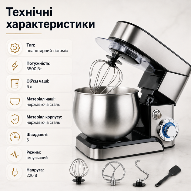 Планетарний професійний тістоміс стаціонарний Zepline ZP105 з чашею 6 л, 3500 Вт універсальний комбайн з нержавіючої сталі Z - Фото 3 Планетарний професійний тістоміс стаціонарний Zepline ZP105 з чашею 6 л, 3500 Вт універсальний комбайн з нержавіючої сталі Z - изображение 3