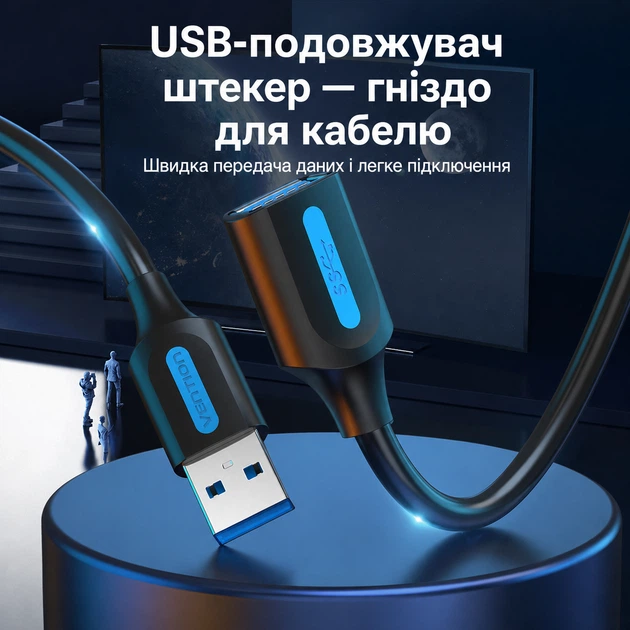 Кабель-подовжувач Vention 1 м USB 3.0 до 5 Гбіт/с USB-A штекер на USB-A гніздо чорний (CBHBF) - зображення 3