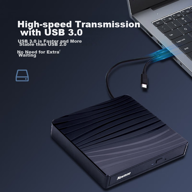 Зовнішній оптичний привід Newmine USB, портативний DVD-записувач, зовнішній CD/DVD-привід, сумісний з ноутбуками та настільними комп'ютерами - зображення 7