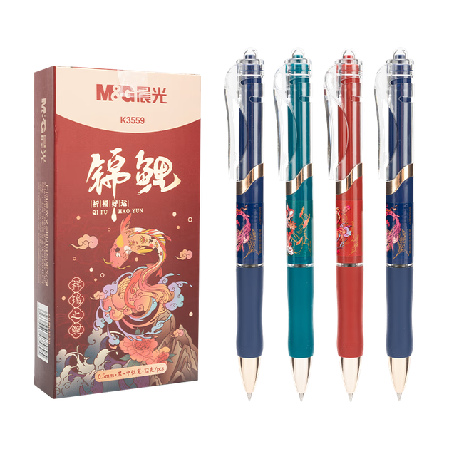 Висувна гелева ручка M&G Stationery K35 у китайському стилі з малюнком коропів Коі, чорна, швидковисихаюча, 0,5 мм, для студентських іспитів та практики, ручка Lucky Water, упаковка з 12 штук AGPK3559A, підготовка до іспитів - изображение 4