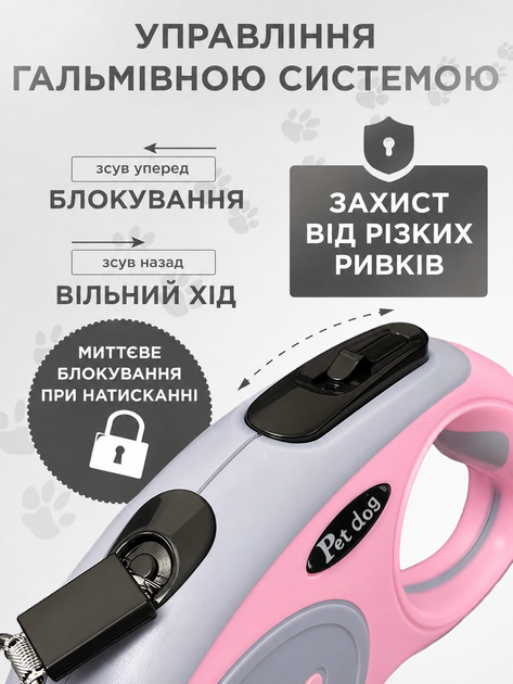 Поводок рулетка для собак 5м Axacam до 25 кг автоматический поводок для кошек щенков мелких средних пород шпица йорка корги прогулочный прочный Pink - Фото 6 Поводок рулетка для собак 5м Axacam до 25 кг автоматический поводок для кошек щенков мелких средних пород шпица йорка корги прогулочный прочный Pink - изображение 6