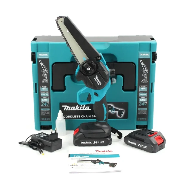 Міні пила акумуляторна Makita DUC155HN 24 В 5 А·год ланцюгова шина 20 см гілкоріз автоматичне змащення садова електропила 4500 об хв швидкість 11 м с крок 1 4 безключове натягування для обрізання дерев гілок кущів розпилювання деревини з 2 АКБ - Фото 8 Міні пила акумуляторна Makita DUC155HN 24 В 5 А·год ланцюгова шина 20 см гілкоріз автоматичне змащення садова електропила 4500 об хв швидкість 11 м с крок 1 4 безключове натягування для обрізання дерев гілок кущів розпилювання деревини з 2 АКБ - зображення 8