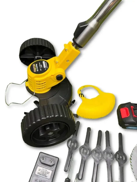 Тример акумуляторний DeWalt DCMST156N 48 В 6 А·год безщітковий електрокоса 1200 Вт садова коса 10000 об хв ніж 230 мм бездротова косарка пряма штанга антивібраційна для трави газону бур'янів чагарників молодих пагонів саду дачі з 2 АКБ колесами - зображення 9
