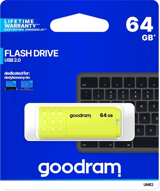 Флеш-память USB Goodram UME2 64 ГБ USB 2.0 Желтая (UME2-0640Y0R11) - изображение 3