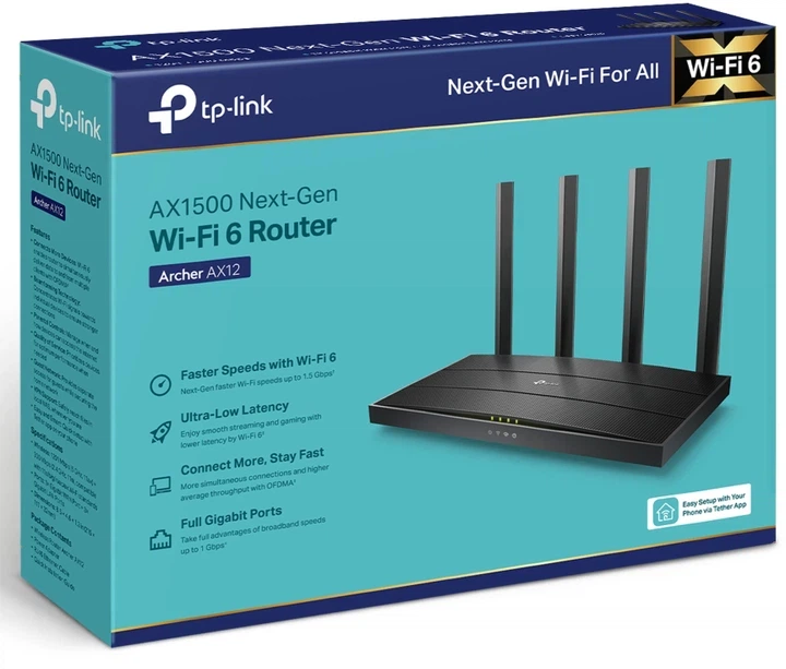 Маршрутизатор TP-Link Archer AX12 AX1500 Wi-Fi 6 1×GE WAN, 3×GE LAN, 4 зовнішні антени (AX12) - зображення 4
