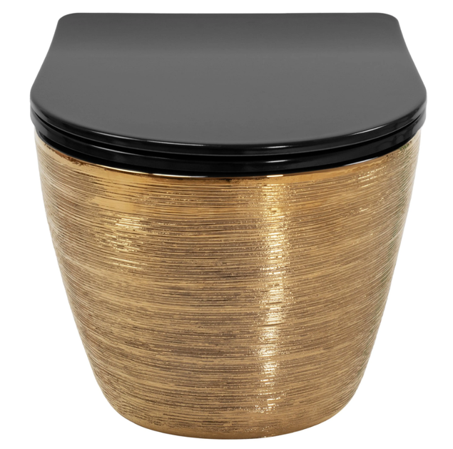 Подвесной унитаз Rea Carlo Tornado безободковый 49x36 см black с отделкой brushed gold REA-C4330 - изображение 3