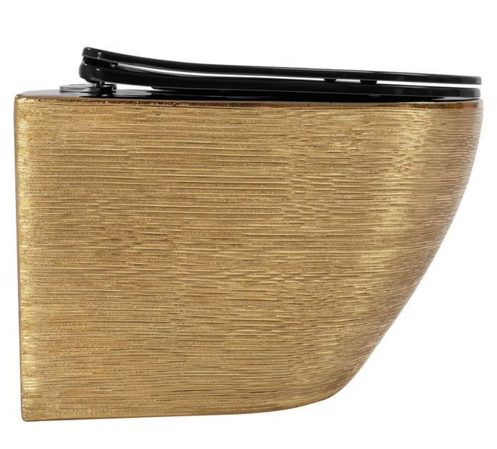 Подвесной унитаз Rea Carlo Tornado безободковый 49x36 см black с отделкой brushed gold REA-C4330 - изображение 5