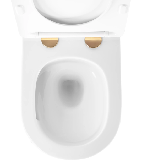 Подвесной унитаз Rea Carlo Mini Tornado NFQ безободковый 49x35,5 см white с кромкой gold REA-C6801 - изображение 2