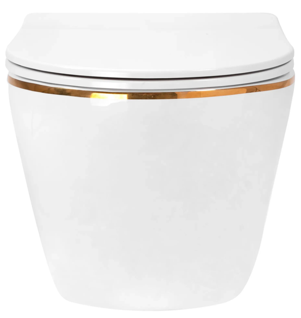 Подвесной унитаз Rea Carlo Mini безободковый с системой смыва Tornado white gold edge REA-C4800 - изображение 3