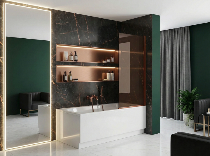 Шторка для ванни Rea Elegant нерухома 70x140 brushed copper REA-W5694 - зображення 5