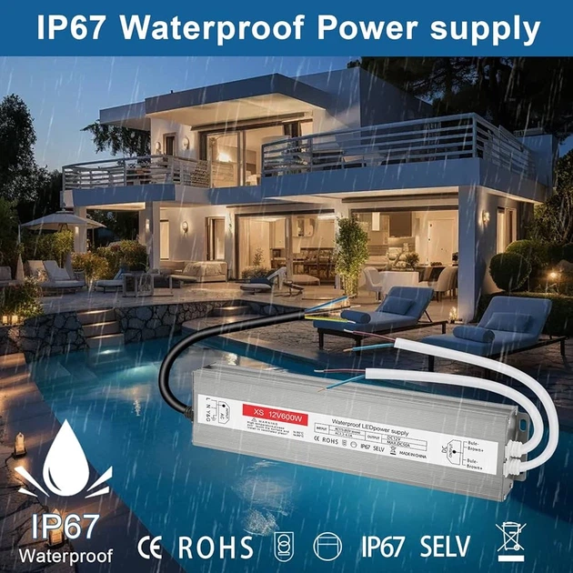 Трансформатор LED 12V 600W IP67 (50A) водонепроницаемый блок питания для светодиодов - Фото 4 Трансформатор LED 12V 600W IP67 (50A) водонепроницаемый блок питания для светодиодов - изображение 4