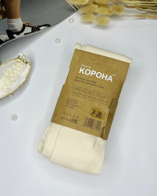 Дитячі колготки бавовняні в рубчик Корона на зріст 104-116см 3-5 років Кремовий - Фото 2 Дитячі колготки бавовняні в рубчик Корона на зріст 104-116см 3-5 років Кремовий - изображение 2