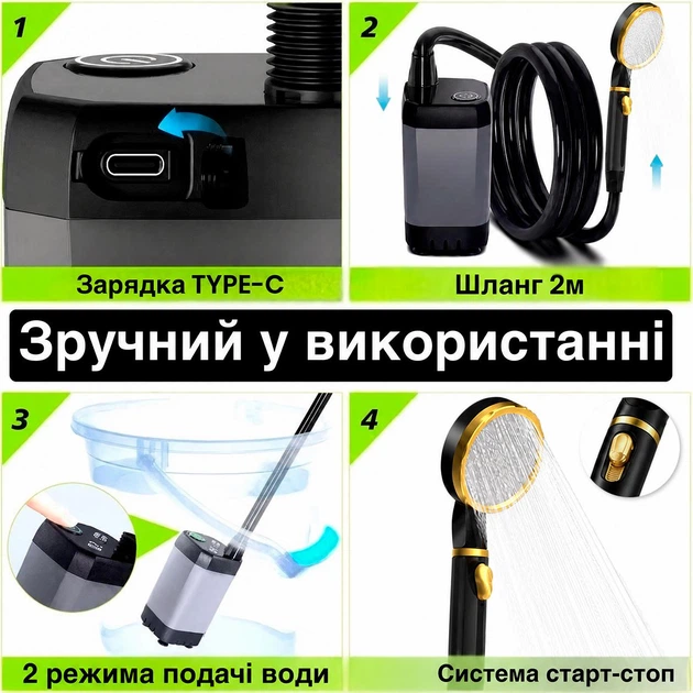 Портативний душ MaxFlow AV-60pro з насосом на акумуляторі 6000 mA Переносний душ похідний акумуляторний для кемпінгу дачі захист IPX8 - зображення 13