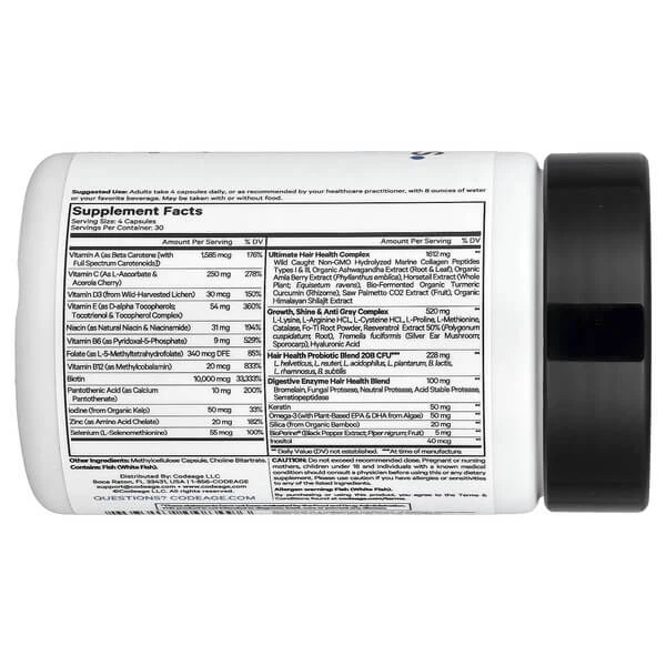 Комплекс для росту волосся Codeage Hair Vitamins 120 рослинних капсул - зображення 2