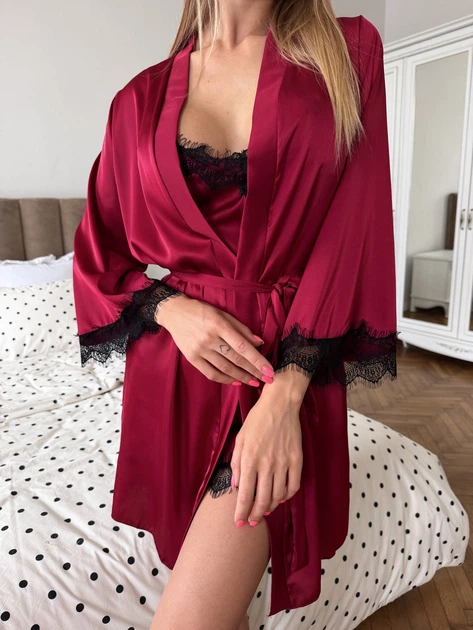 Жіночий комплект четвірка халат майка шорти штани Eleanor Collection M Бордовий - Фото 7 Жіночий комплект четвірка халат майка шорти штани Eleanor Collection M Бордовий - зображення 7