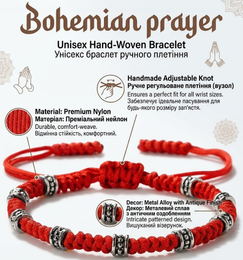 Стильний плетений браслет-оберіг Bohemian Prayer унісекс - Фото 1 Стильний плетений браслет-оберіг Bohemian Prayer унісекс - зображення 1