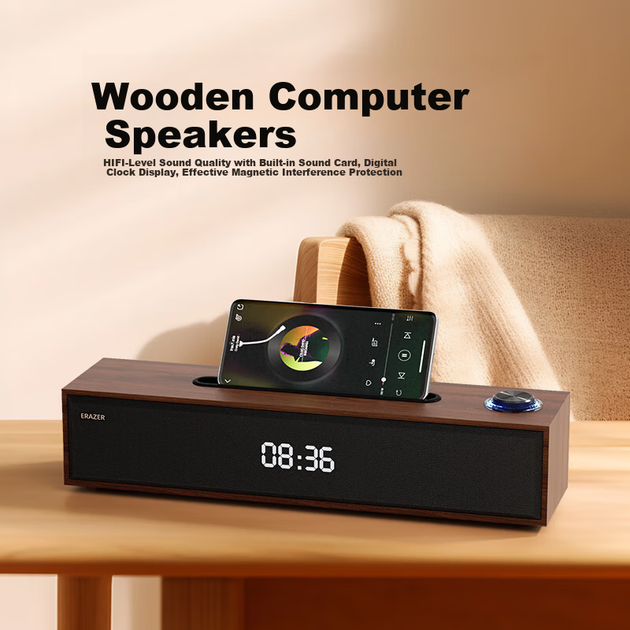 Lenovo Ecosystem Brand Yinen Bluetooth Speaker Дротовий Bluetooth Дворежимний Вбудована Звукова Карта Дерев'яний Годинник Динамік W21 для Комп'ютера Настільний Ноутбук Домашнє Використання - зображення 3