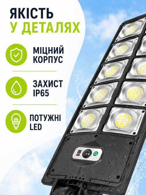 Уличный светильник на солнечной батарее 60 Вт 360 LED с пультом, датчиком движения, аккумулятором и защитой IP65 до 140 м², черный (49676115) - изображение 6